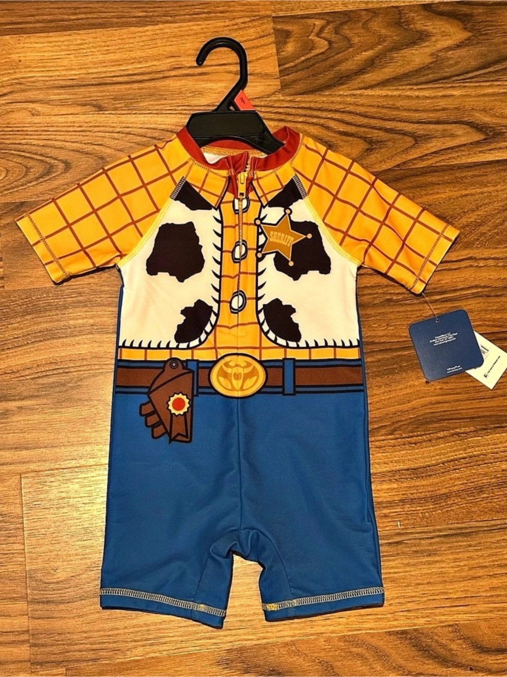 Disney Pixar Toy Story Sheriff Woody Romper Plaid Blue & Orange Boys 2T